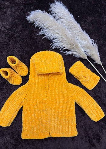 Sarı Bohem Örgü Kız Hırka - Görsel 2