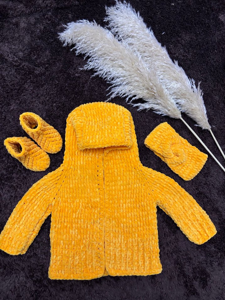 Sarı Bohem Örgü Kız Hırka - Görsel 2