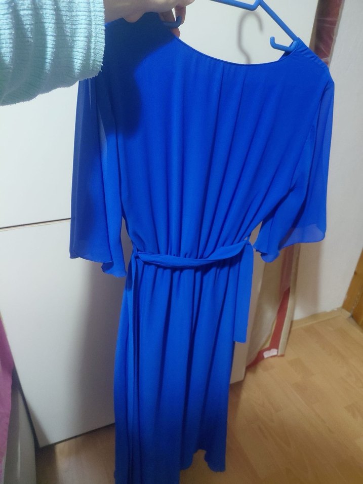 Mavi V Yaka Elbise - Görsel 2