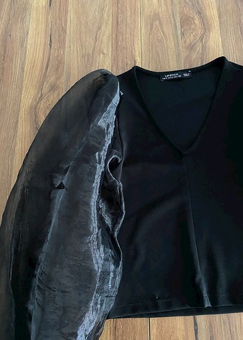 Diğer Siyah V Yaka Uzun Kollu Crop Top