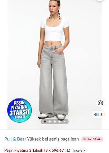 Pull & Bear Gri Yüksek Bel Geniş Paça Jean