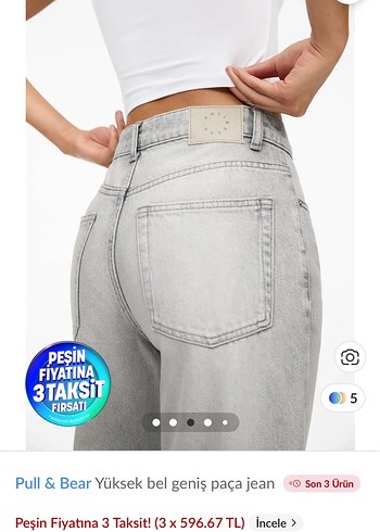m Beden Pull & Bear Gri Yüksek Bel Geniş Paça Jean