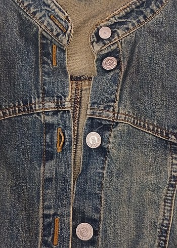 Düğmeli Koyu Mavi Kadın Denim Ceket - Görsel 2