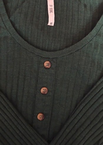 Düğmeli Yeşil Triko Kadın Kazak - Görsel 4