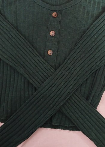 Düğmeli Yeşil Triko Kadın Kazak - Görsel 2