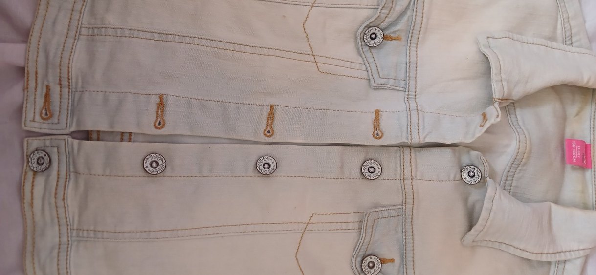 Bej Düğmeli Kolsuz Denim Ceket - Görsel 2