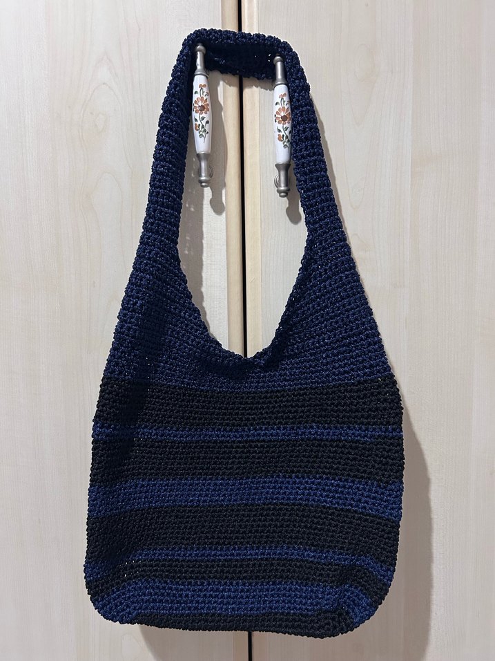 Lacivert Çizgili Örgü Kadın Çanta - Görsel 2