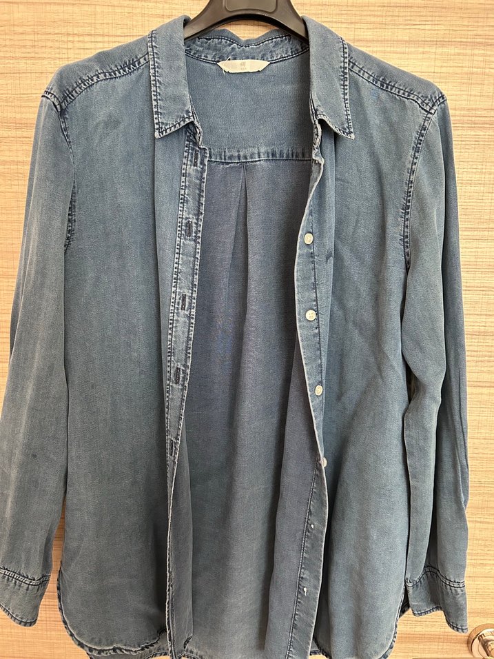 Düğmeli Uzun Kollu Denim Kadın Gömlek - Görsel 2