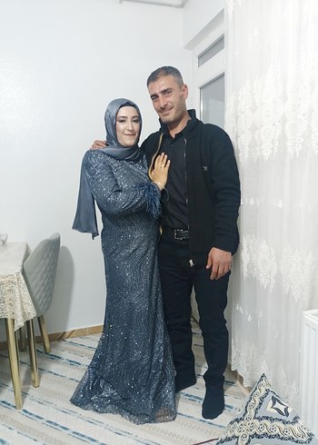 Gri Uzun Kollu Drapeli Etnik Nişan Elbisesi - Görsel 2