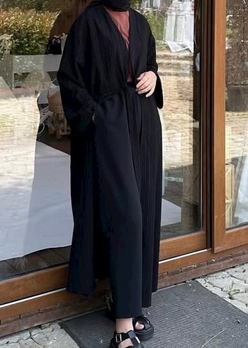 Diğer Fahhar Kadın Siyah Uzun Minimalist Rahat Dokulu Kimono