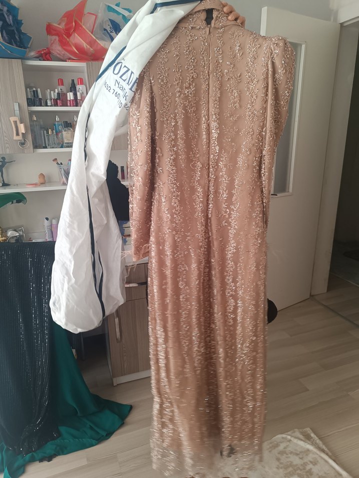 Bej Dantel Midi Elbise, Bohem Tarz - Görsel 3