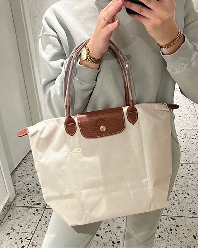 No203 Krem Deri Longchamp Kol Çantası