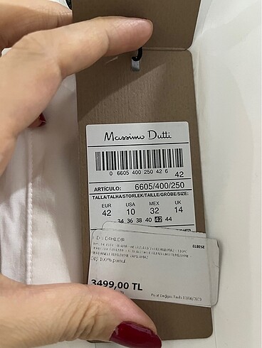 42 Beden beyaz Renk Massimo Dutti Beyaz Elbise