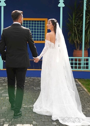 Uzun Kollu Straplez Prenses Gelinlik - Görsel 4