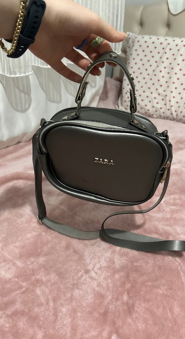 Zara Gri Deri Kadın Omuz Çantası - Görsel 3