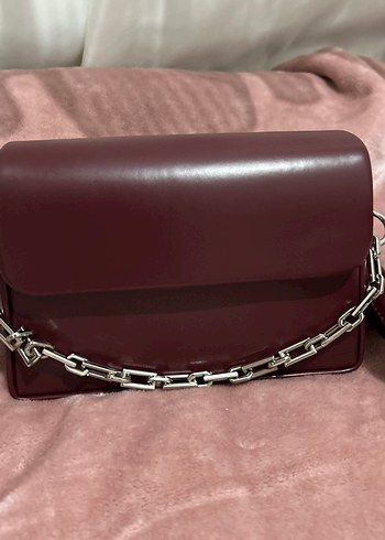 Bordo Deri Zincir Detaylı Kadın Çanta - Görsel 2