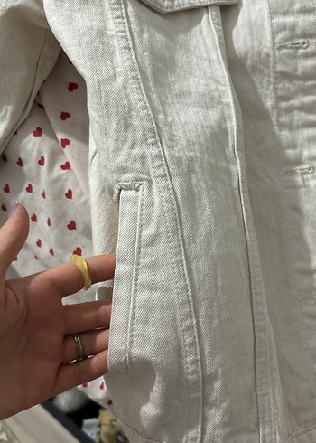 Kadın Beyaz Keten Denim Ceket - Görsel 3