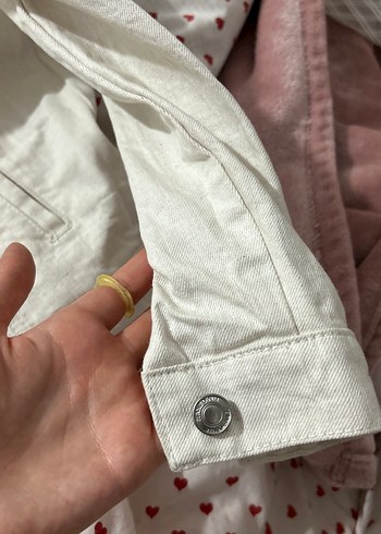 Kadın Beyaz Keten Denim Ceket - Görsel 4