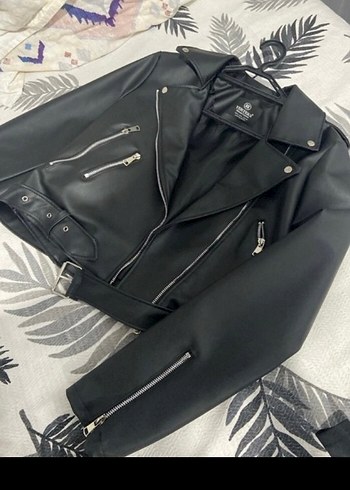 Kadın Siyah Deri Biker Ceket