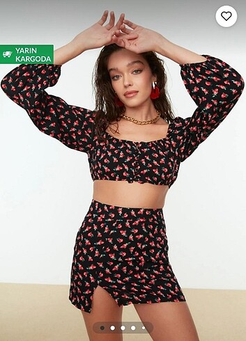 İkili takım crop etek 