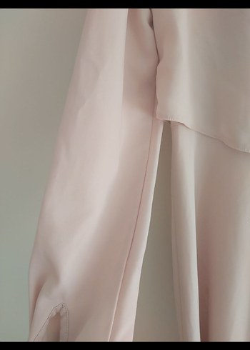 Pembe Uzun Kollu Dökümlü Uzun Elbise - Görsel 5