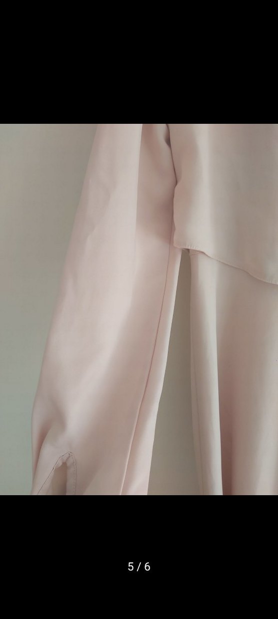 Pembe Uzun Kollu Dökümlü Uzun Elbise - Görsel 5