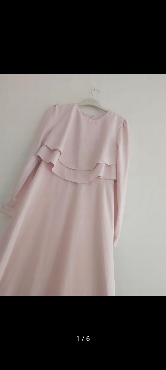 Pembe Uzun Kollu Dökümlü Uzun Elbise - Görsel 3