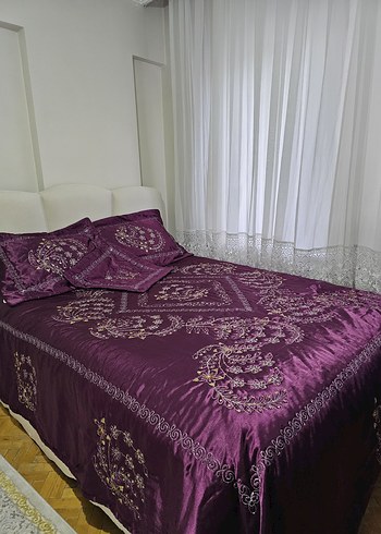 Mor Nakışlı Yatak Örtüsü Seti - Görsel 9