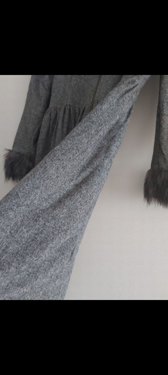 Gri Uzun Keten Kadın Kaban - Görsel 3