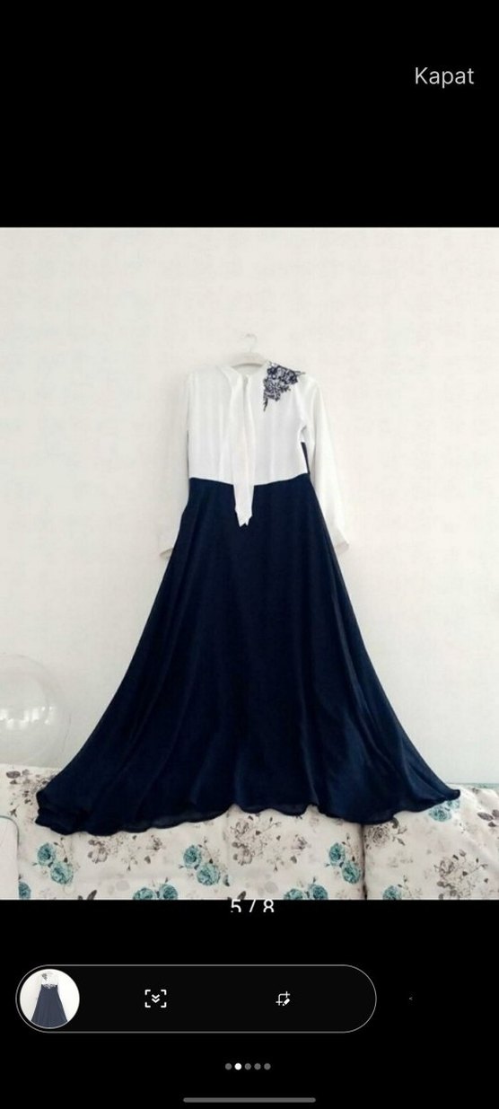 Uzun Kollu, İşlemeli Beyaz-Siyah Elbise - Görsel 2