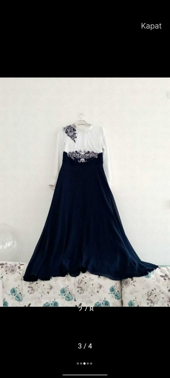 Uzun Kollu, İşlemeli Beyaz-Siyah Elbise - Görsel 3