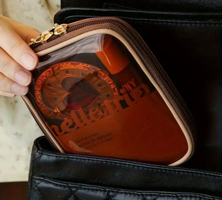 Bej Deri Fermuarlı Makyaj Çantası - Görsel 2