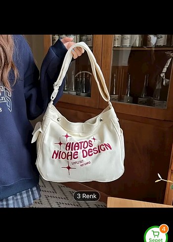 Beyaz Baskılı Pamuk Kadın Çanta - Görsel 2