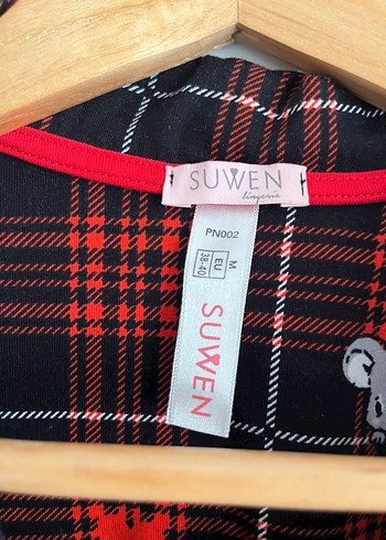 m Beden kırmızı Renk Suwen Marka Kadın Kırmızı Uzun Kollu Pijama