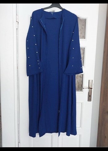 Düğmeli Uzun Kollu Mavi Kadın Elbise - Görsel 2