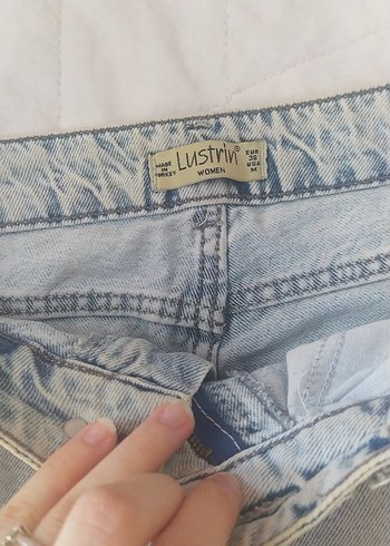 38 Beden Düğmeli Mavi Batik Desenli Kadın Denim Pantolon