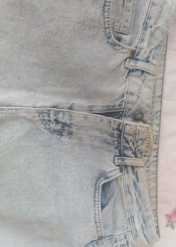 38 Beden mavi Renk Düğmeli Mavi Batik Desenli Kadın Denim Pantolon