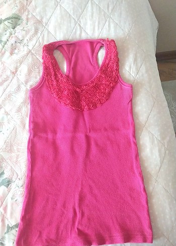 Dantelli Yaka Detaylı Pembe Kadın Vintage Atlet