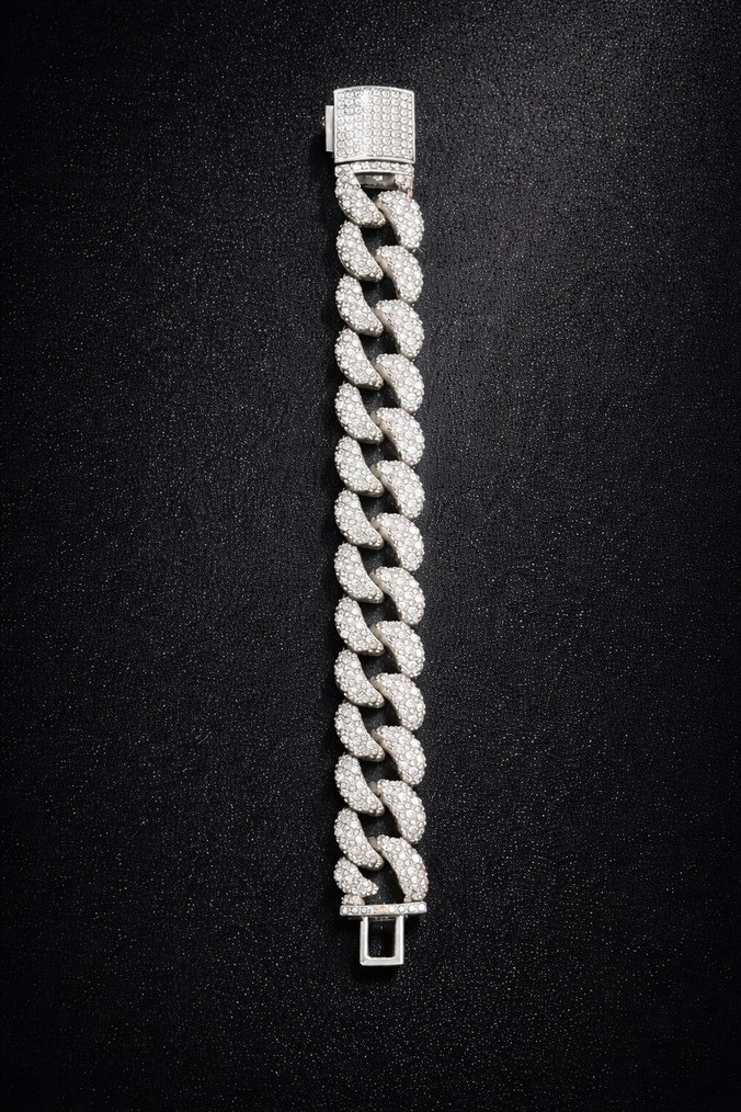 Küba Bilekliği, Kabarcıklı Pavé Taşlı, Ağır Hip-hop Takısı - Görsel 2