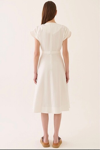 Perspective Midi Boy Ekru Renk Elbise - Görsel 5