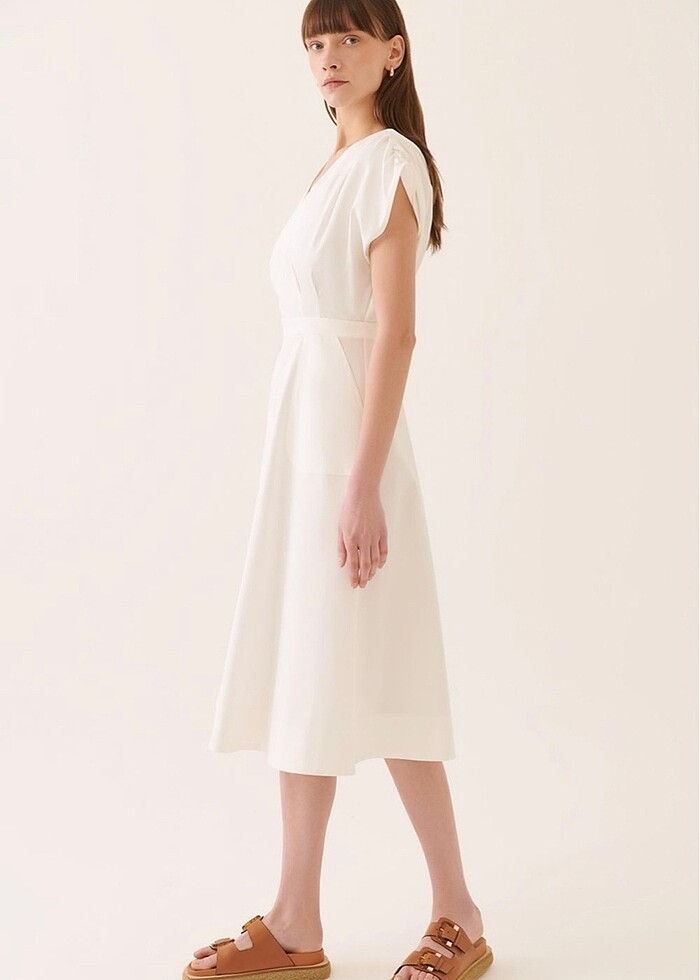 Perspective Midi Boy Ekru Renk Elbise - Görsel 4