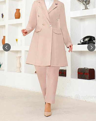 Bej renkli blazer takım 42 beden