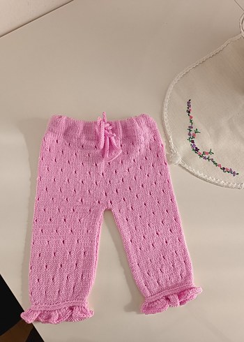Kız Çocuk Pembe Nakışlı Triko Pantolon - Görsel 2