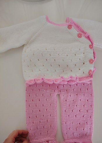 Beyaz Pembe Kenarlı Kız Çocuk Hırka - Görsel 3