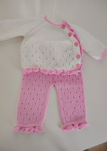 Beyaz Pembe Kenarlı Kız Çocuk Hırka - Görsel 2