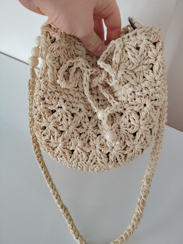 Dantel Detaylı Bej Örgü Kadın Çapraz Çanta - Görsel 3