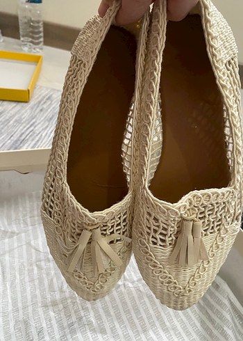 Bej Nakışlı Kadın Örgü Dolgu Topuk Espadril - Görsel 3