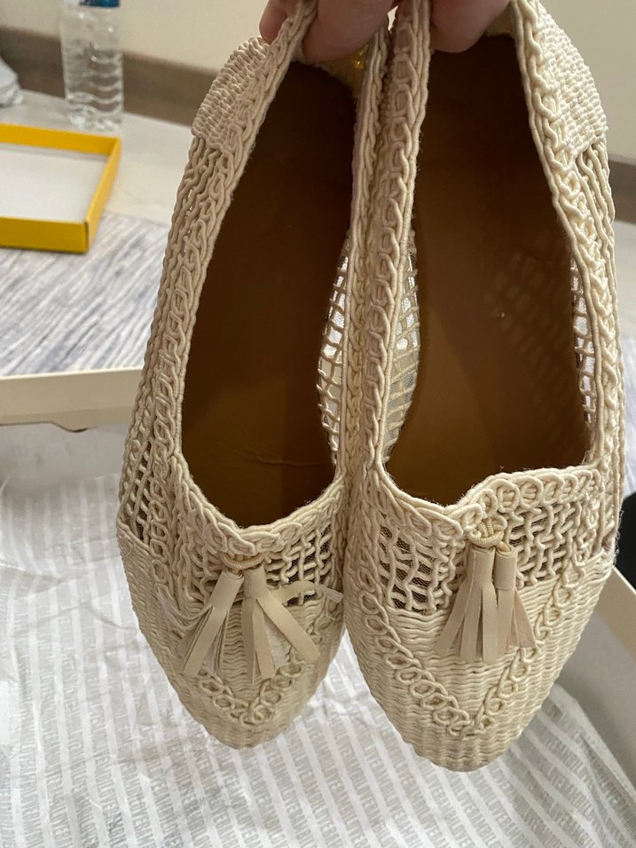 Bej Nakışlı Kadın Örgü Dolgu Topuk Espadril - Görsel 3