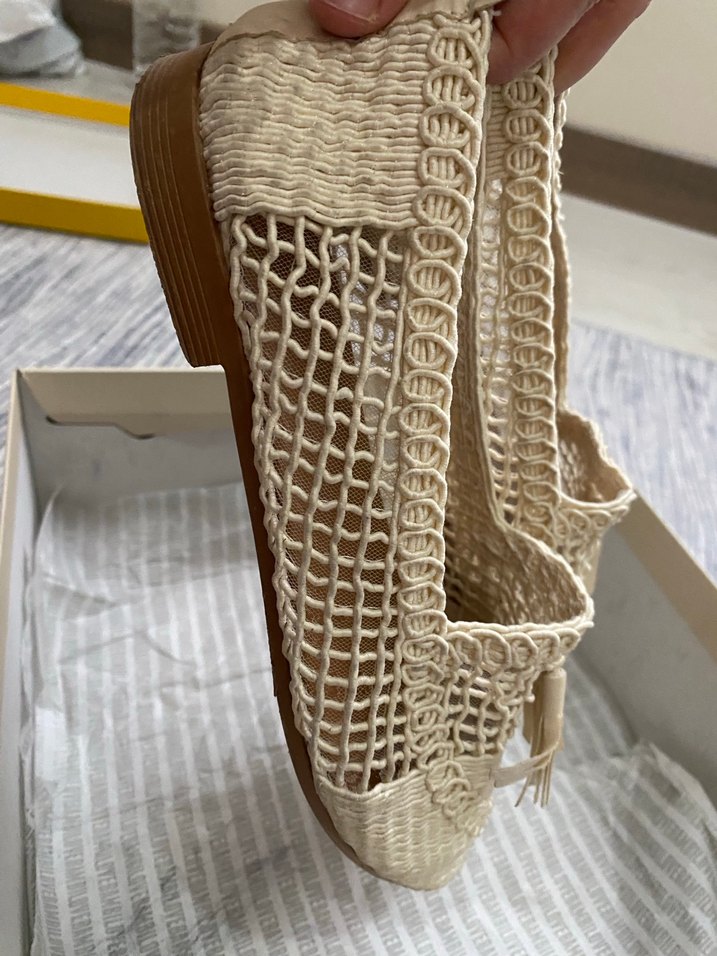 Bej Nakışlı Kadın Örgü Dolgu Topuk Espadril - Görsel 4