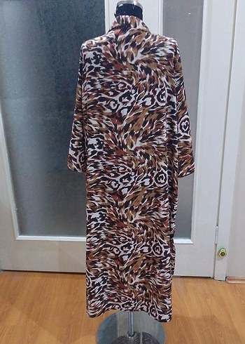 Diğer Kahverengi Uzun Bağlama Desenli Bohem Kimono